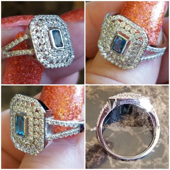 Genuine 2ct Aquamarine/White Sapphire Ring Size 8 - Picture 4 of 6